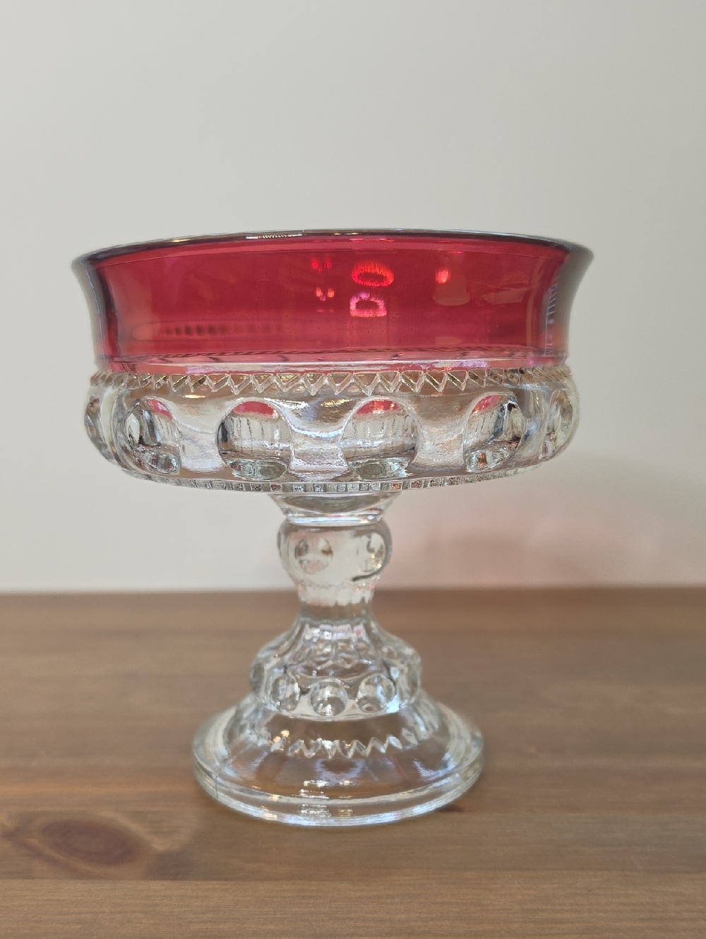 Indiana Glass Kings Crown Thumbprint Ruby Red Candy Pedestal Bowl
